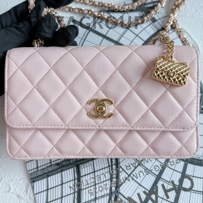Chanel Quilted WOC Chain Bag in Sakura Pink with Gold Hardware