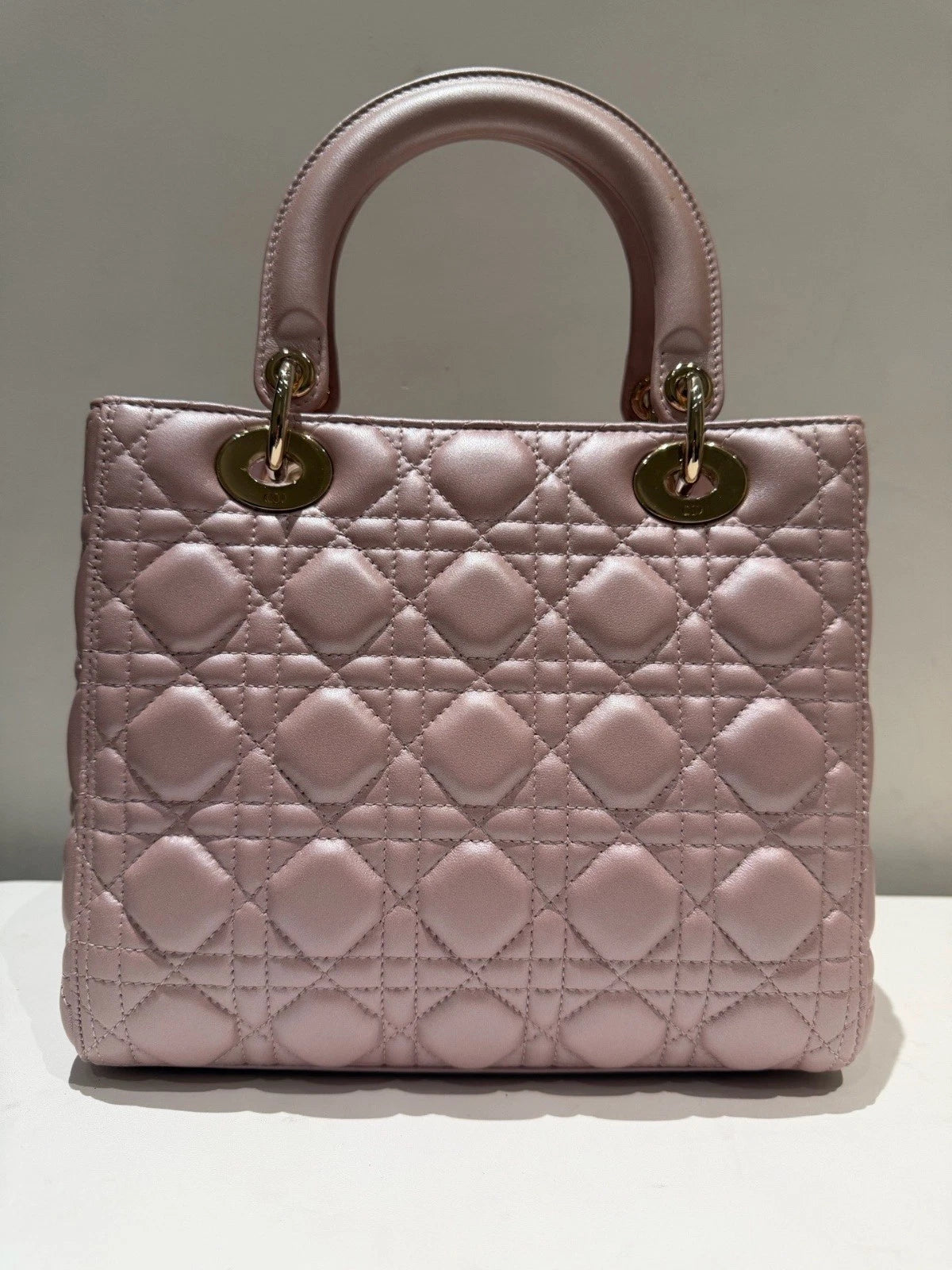 Dior Lady Dior Gold Pink Crossbody Top Handle Excellent