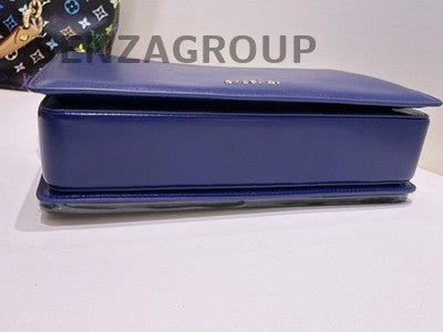 Bvlgari Blue Gold Accordion Chain Shoulder Bag Medium Size Women Fashion
