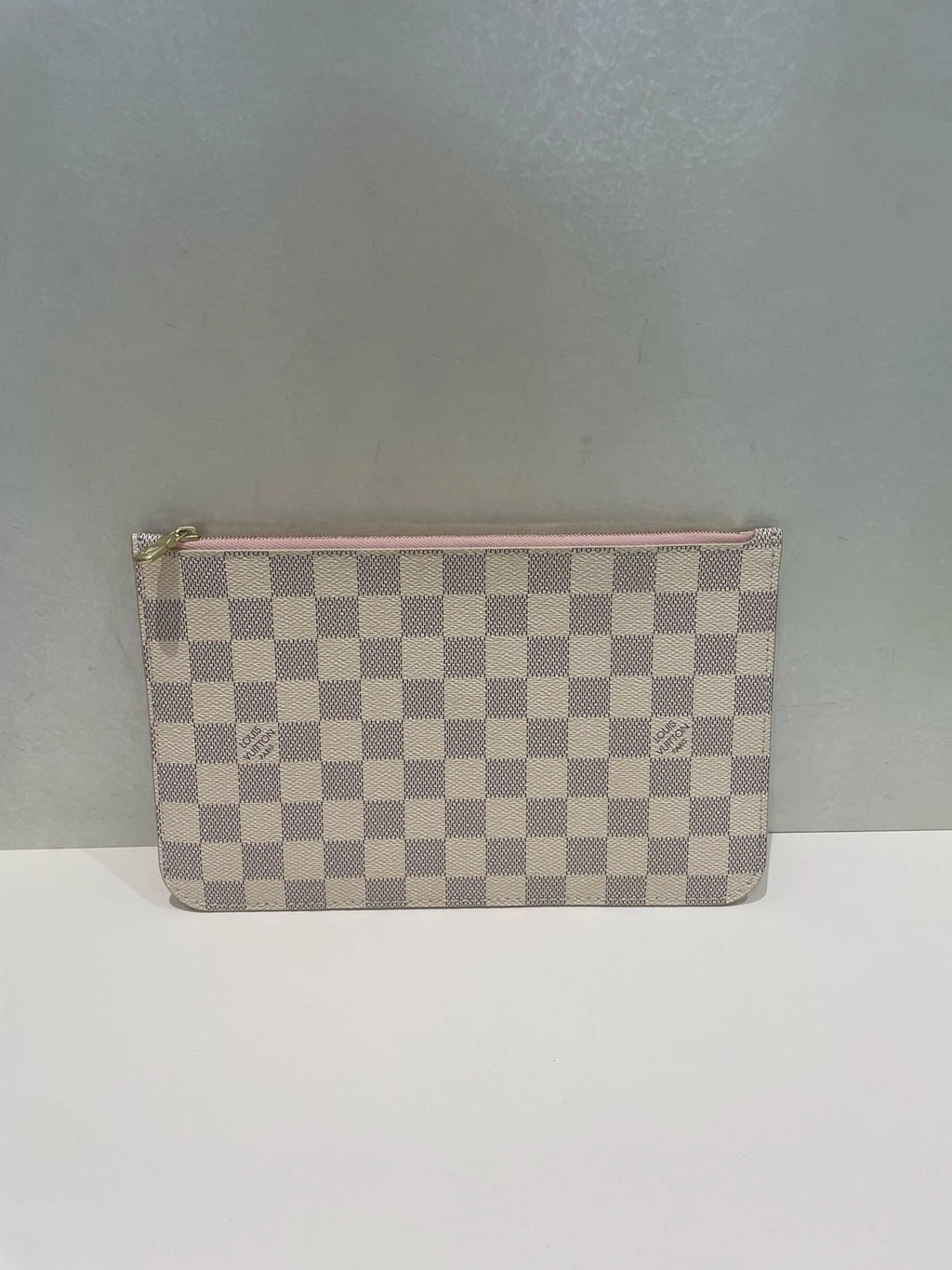 Louis Vuitton Damier Azur Zipper Pouch Pink Interior Neverfull Wristlet Clutch