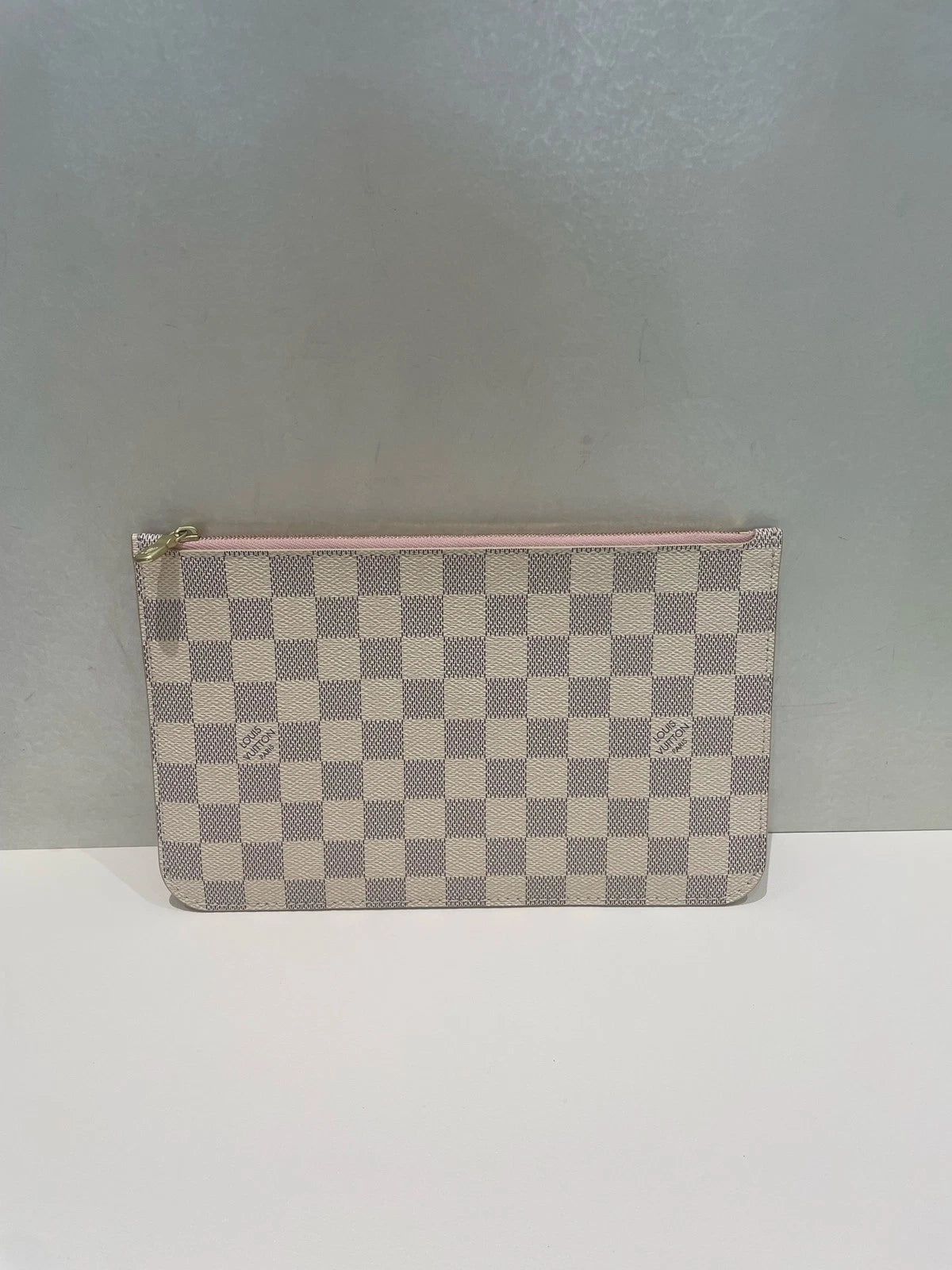 Louis Vuitton Damier Azur Zipper Pouch Pink Interior Neverfull Wristlet Clutch