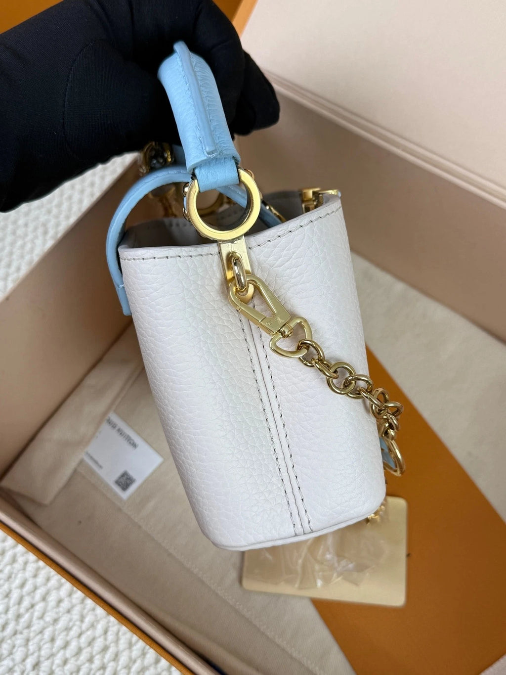 Louis Vuitton Capucines Nano White Blue Leather Shoulder Bag For Women