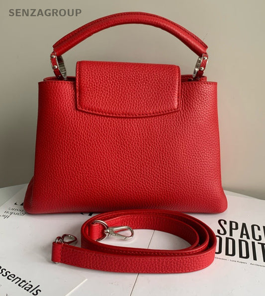 Louis Vuitton Capucines PM Top Handle 2way Shoulder Handbag Red Silver Women