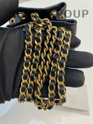 Chanel 25C Black Gold Lambskin Chain Bucket Bag Classic Women's Crossbody