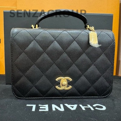 Chanel Quilted Calfskin Chain Shoulder Bag Black Gold Women's Fashion