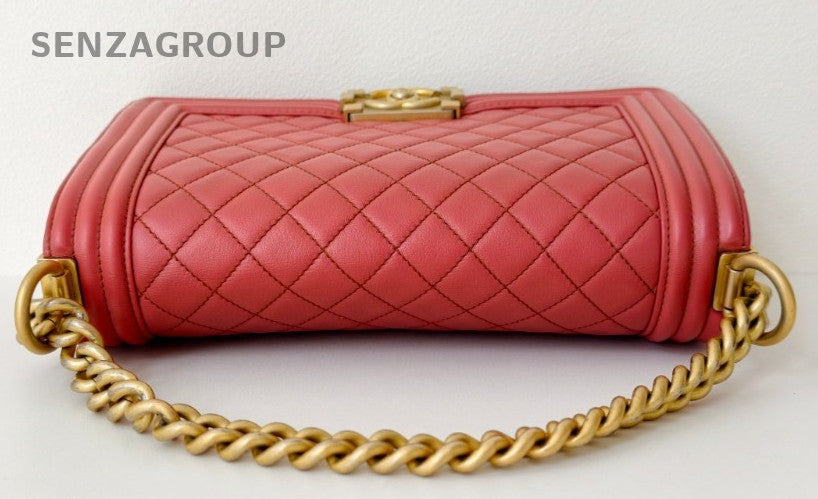Chanel Leboy MM Chain Shoulder Bag Red Gold Diamond Women Classic Designer