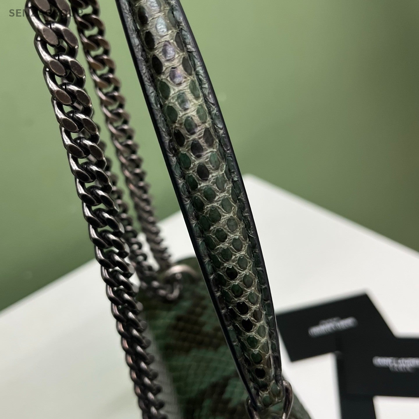 Saint Laurent Sunset Chain Shoulder Bag Green Silver Women Classic