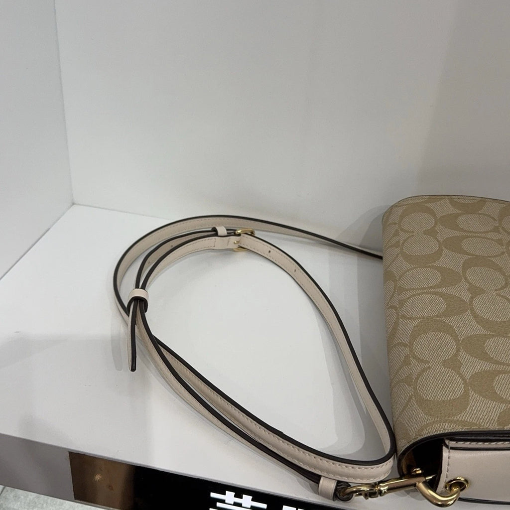 Coach Beige Monogram Canvas Half Moon Saddle Shoulder Crossbody Women