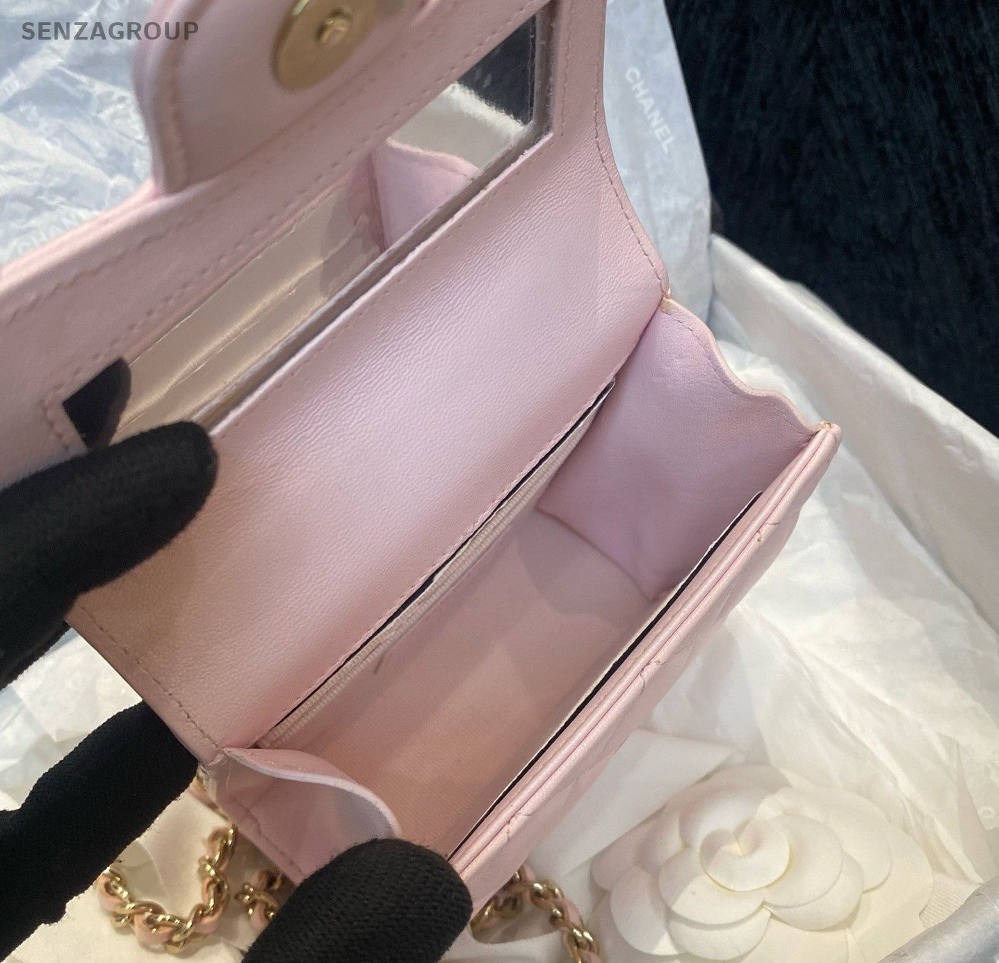 Chanel Diamond Mini Top Handle Bag Chain Crossbody Pink Gold Women Fashion