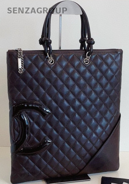 Chanel Chocolate Brown Tote Handbag Silver Used Women Classic Designer