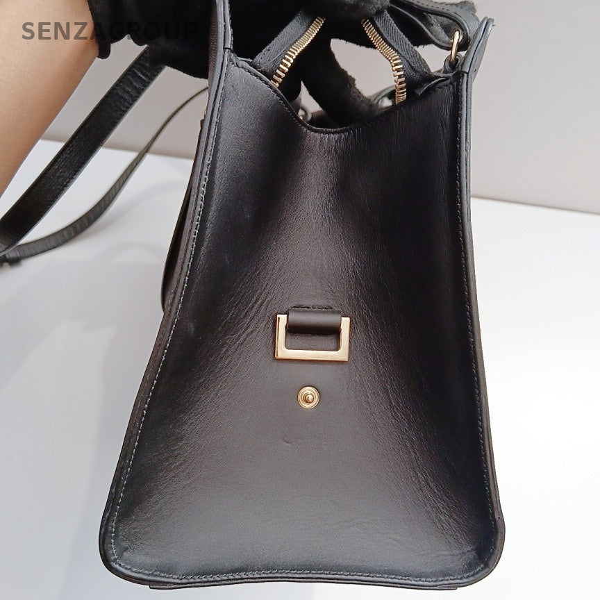 Saint Laurent Y Cabas 2Way Top Handle Bag Crossbody Black Gold Women Classic