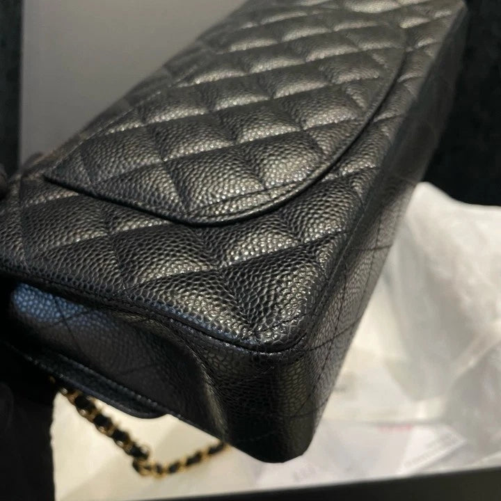 Chanel Classic Flap PM Calfskin Shoulder Crossbody Bag Black Gold Women D