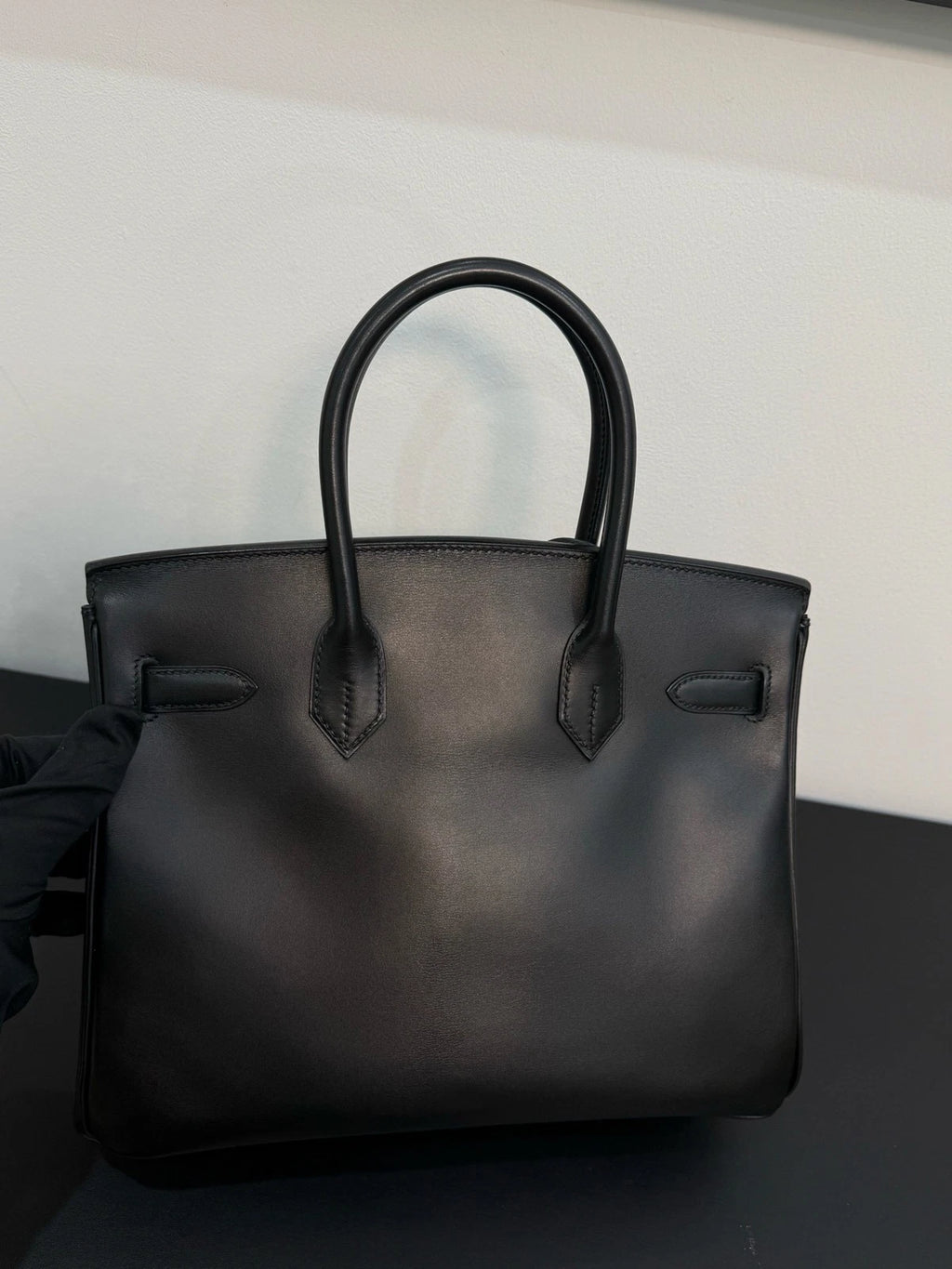 Hermès Birkin 30 Top Handle Handbag Luxury Tote Black Gold Excellent