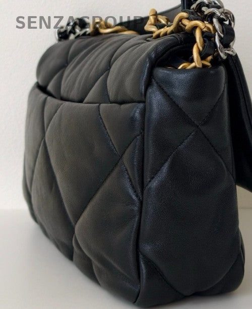 Chanel 19 PM Lambskin Chain Shoulder Bag Crossbody Black Gold Women Classic