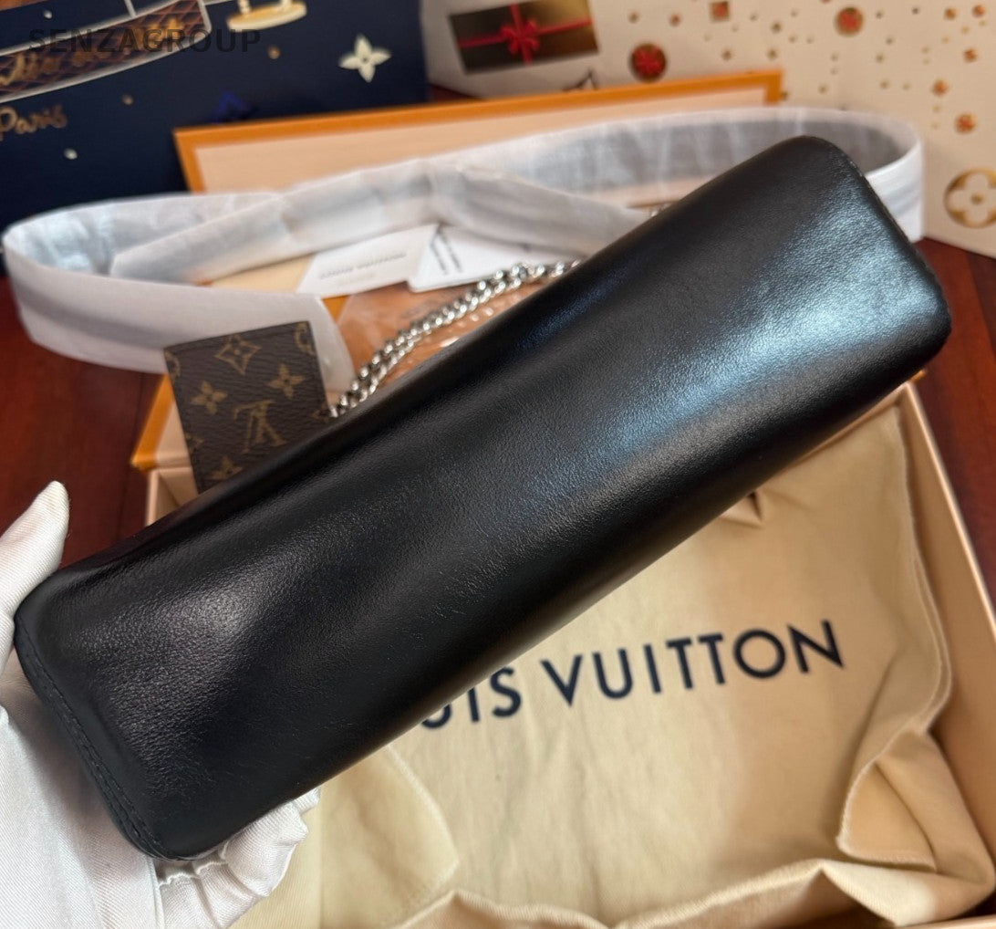 Louis Vuitton Pochette Vibe Lambskin Chain Shoulder Crossbody Black Silver Women