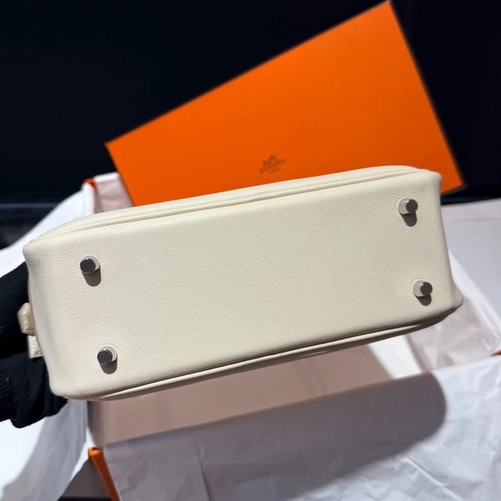 Hermes Plume 20 Mini Top Handle Shoulder Bag White Silver Women Classic D