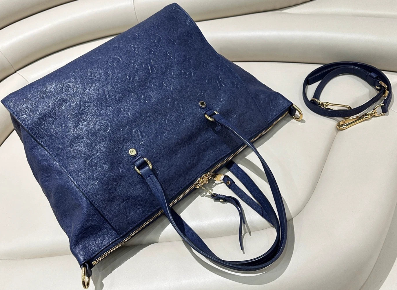 Louis Vuitton Lumineuse Monogram Empreinte Shoulder 2way Handbag Women Blue