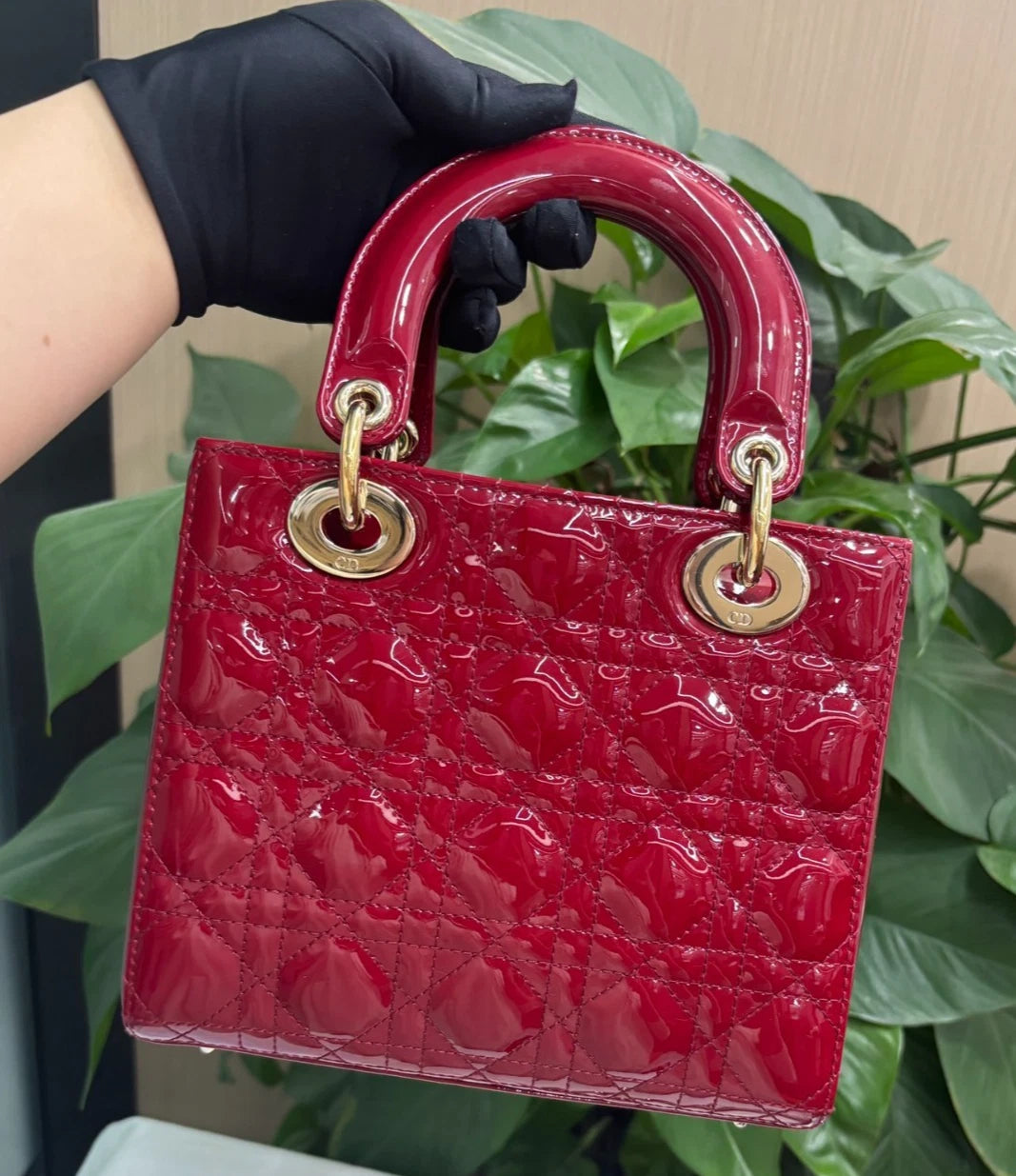 Dior Lady Dior Red Shoulder Bag Top Handle Excellent