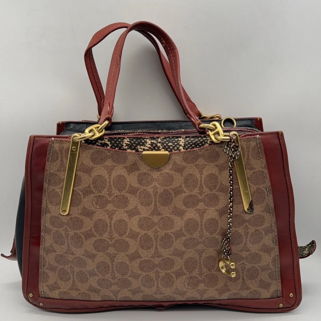 Coach Brown Canvas Leather Large Tote Shoulder Handbag For Women