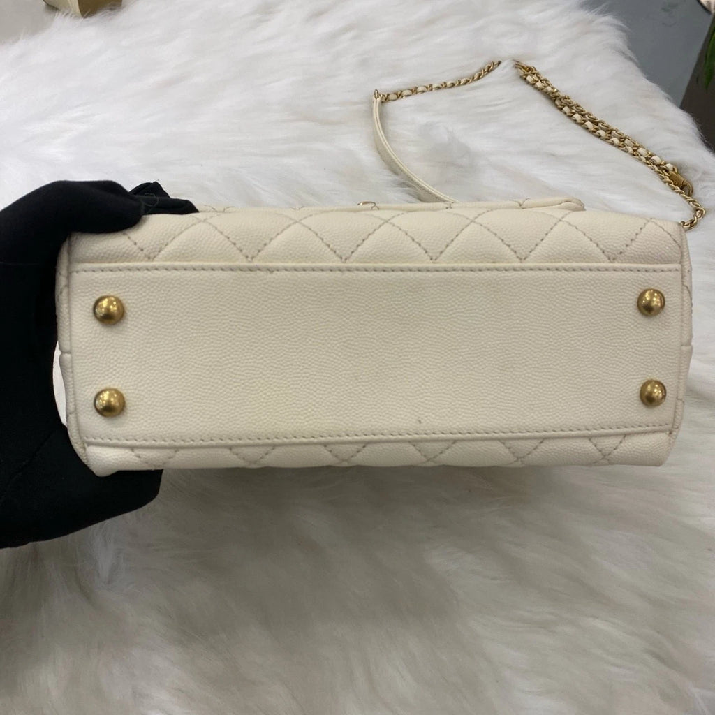 Chanel Coco Handle Small Calfskin Bag - Gold/Silver Chain Shoulder Tote