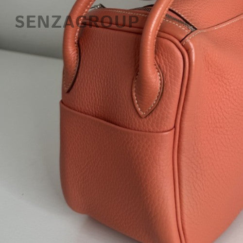 Hermes Lindy26 Shoulder Handbag Orange Silver Used Women Classic Designer