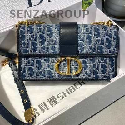 Dior Montaigne 30 Small Oblique Denim Chain Shoulder Crossbody Bag