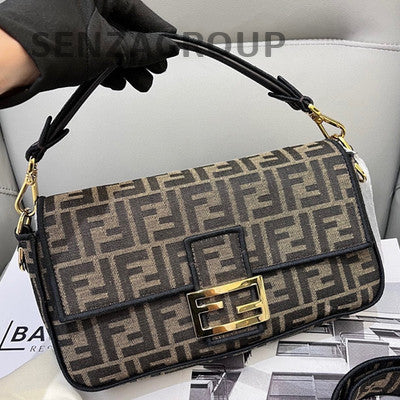 Fendi Monogram Medium Baguette Bag Brown Gold Hardware Women's Handbag