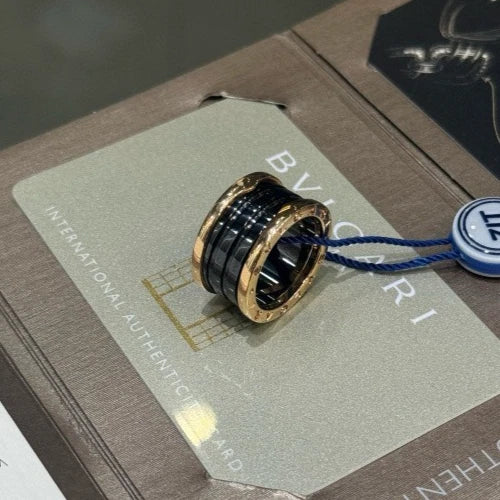 Bvlgari B.Zero1 18k Rose Gold Black Ceramic Four Band Ring EU54/US6.75
