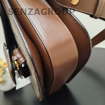 Gucci GG Supreme Saddle Bag Medium Brown Gold Buckle Classic Women's