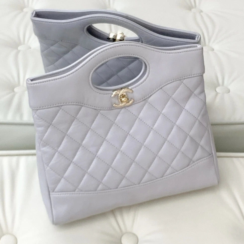 Excellent Chanel 31Bag Mini Lambskin Gray Diamond Handbag Gold Chain Crossbody