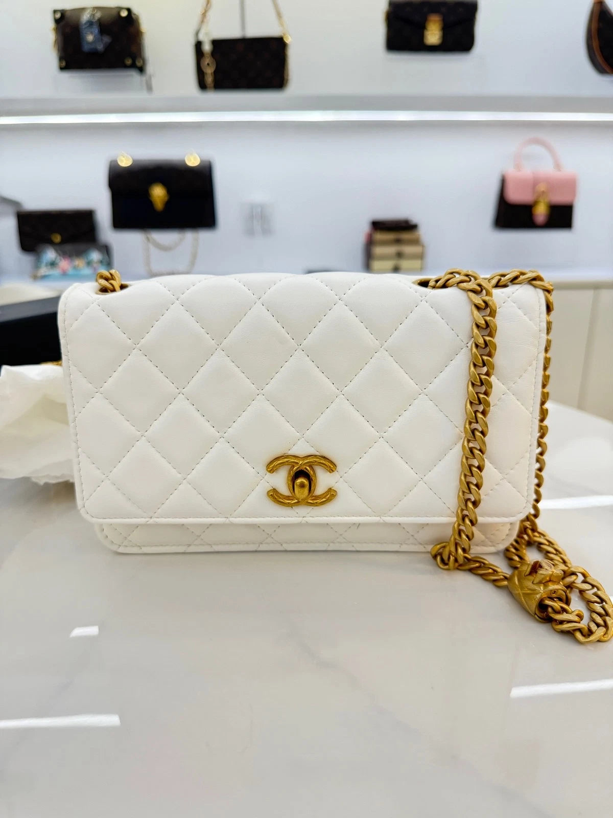 CHANEL White Gold WOC Crossbody Bag For Women