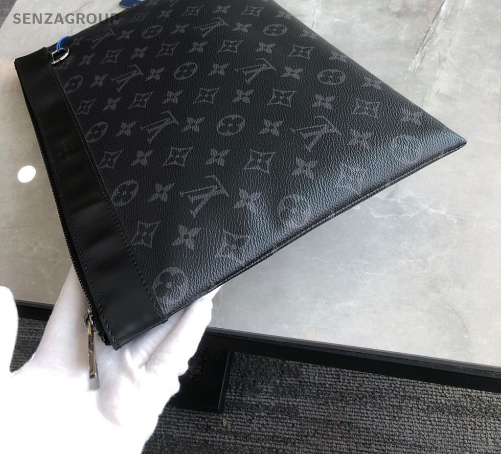 Louis Vuitton Black Monogram Clutch Handbag Black