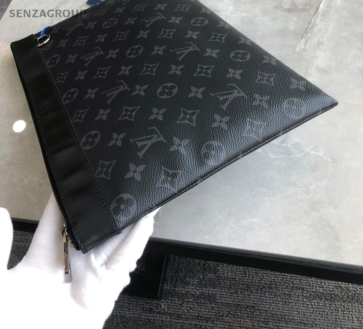 Louis Vuitton Black Monogram Clutch Handbag Black