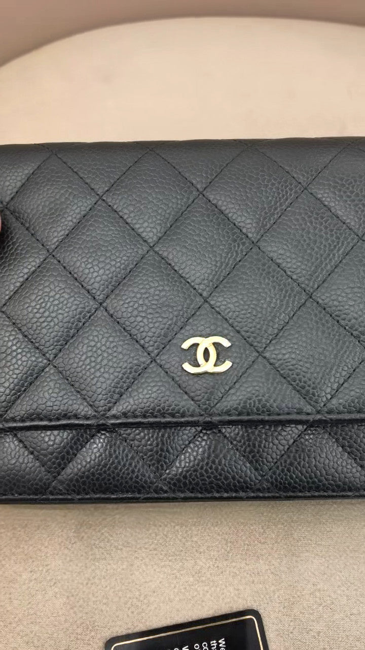 CHANEL Woc Diamond Pattern Calfskin Chain Shoulder bag Black Gold Women Classic