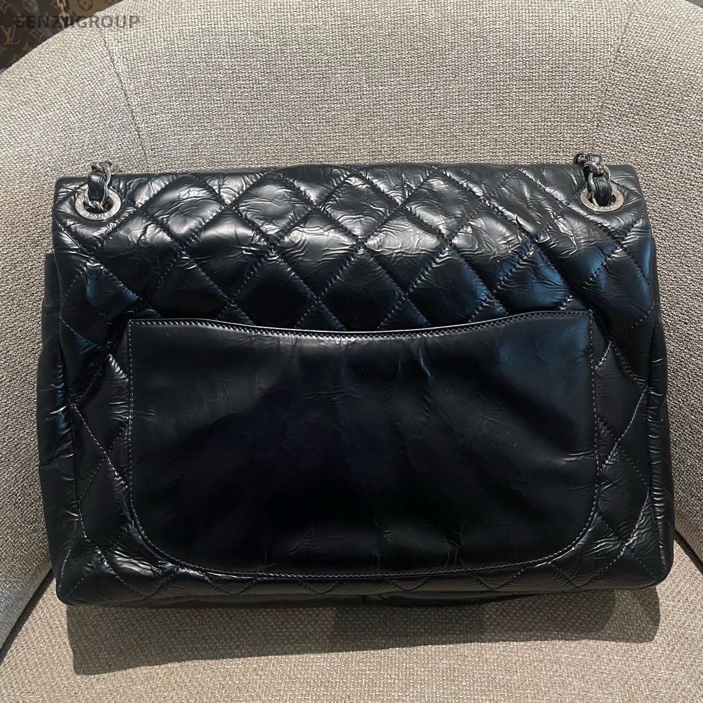 Chanel Diamond Chain CC Logo Shoulder Bag Black Silver Women Classic