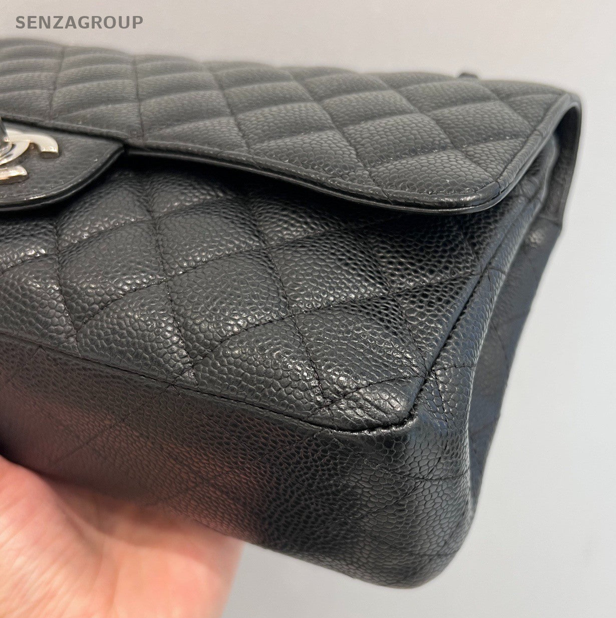 Chanel Classic Flap Calfskin MM Chain Shoulder Bag Black Silver Women Fashion