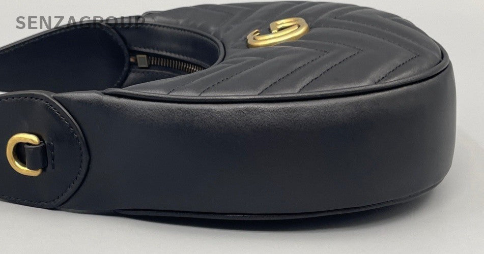 Gucci Marmont Chain Shoulder Bag Black Gold Used Women Designer Classic
