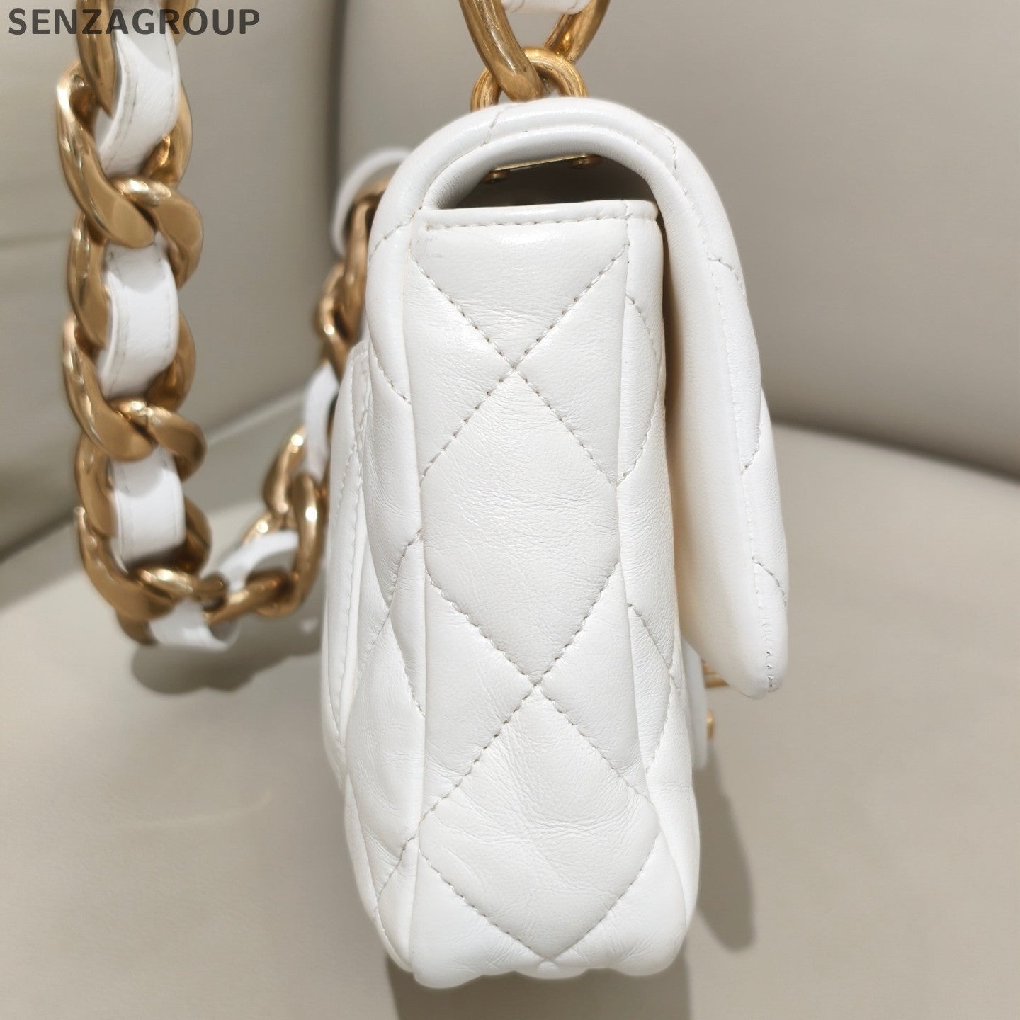 Chanel Classic Flap Small White Gold Chain Shoulder Bag - Fashion Women