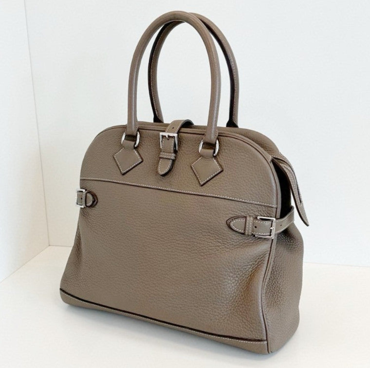 Hermes Atlas35 Top Handle Bag Gray Silver Used Women Classic Fashion