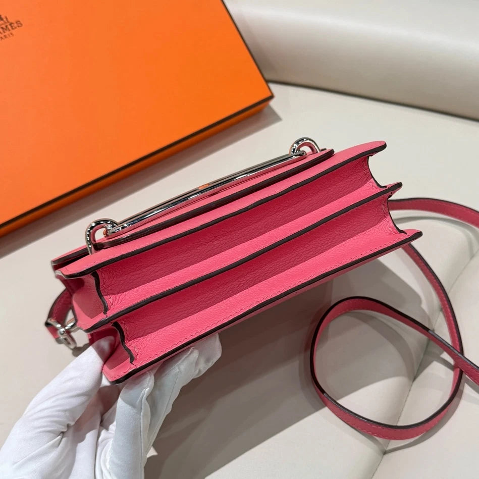 Hermes Roulis19 Shoulder Bag Crossbody Pink Silver Women Classic Fashion
