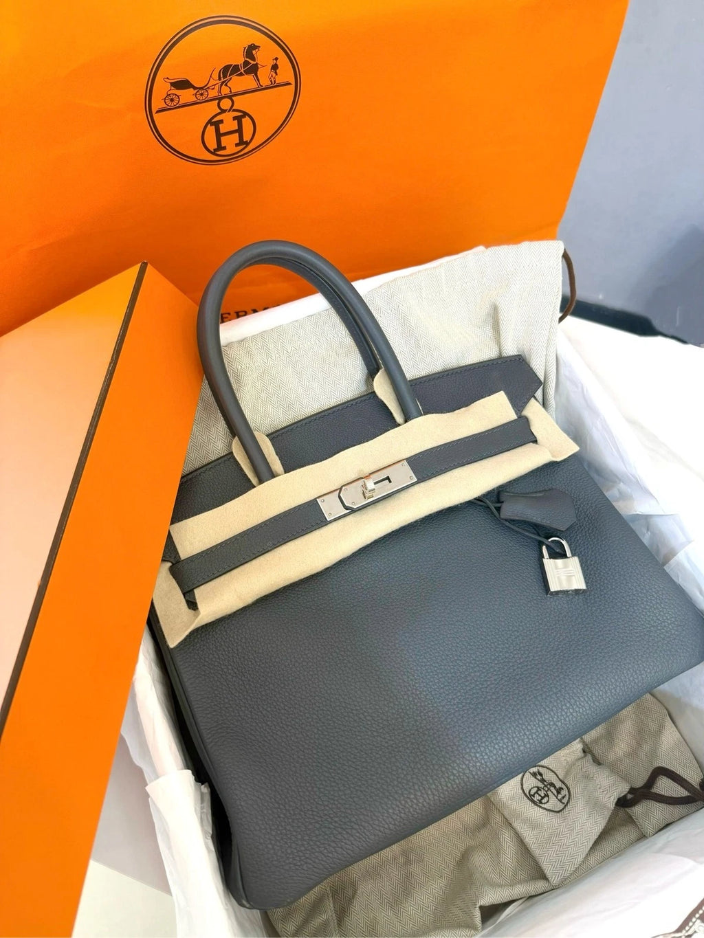 Hermes Birkin30 Gray Leather Handbag For Women