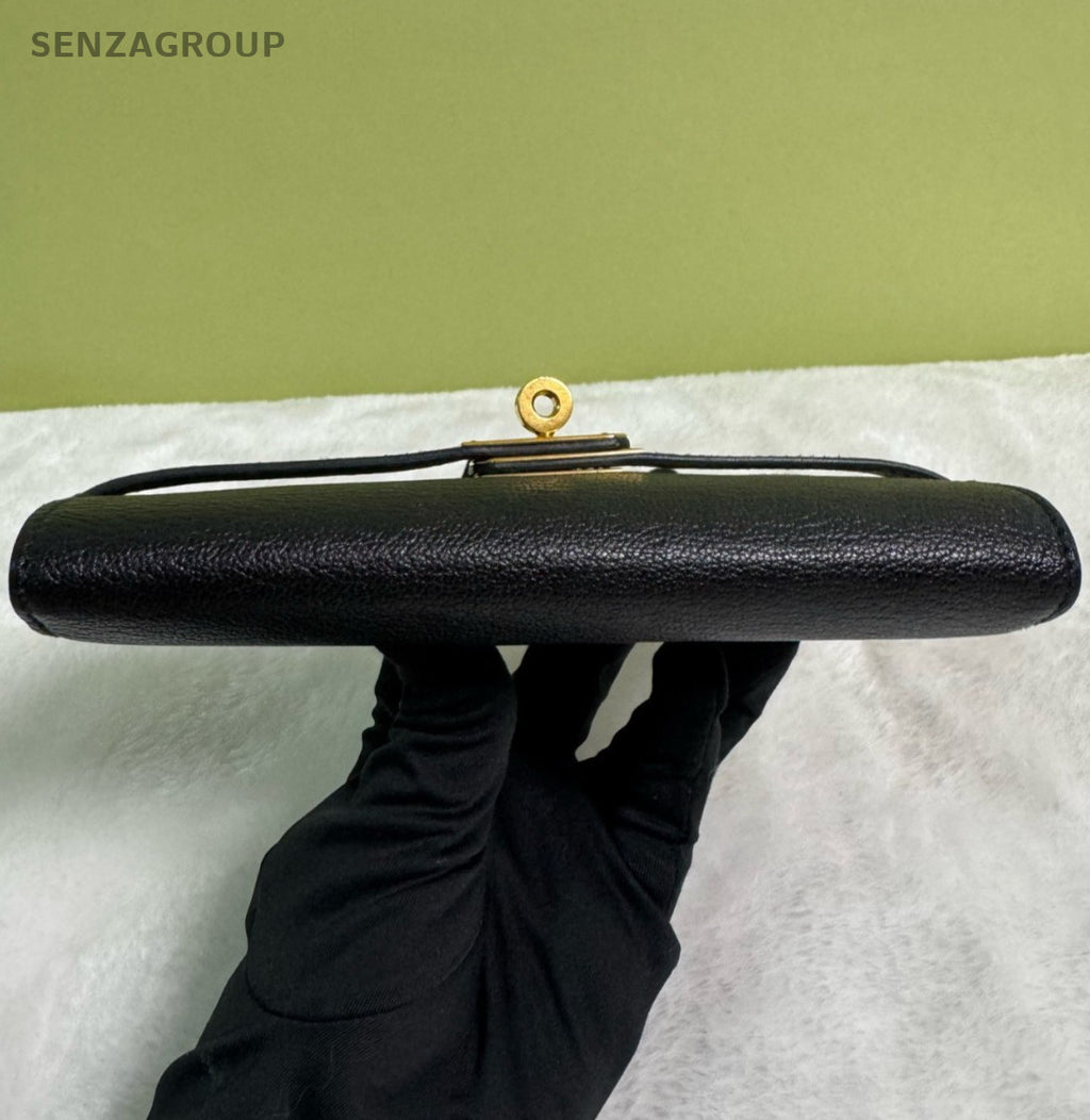 Hermes Kelly Long Wallet Classic Clutch Black Gold Used Women Fashion