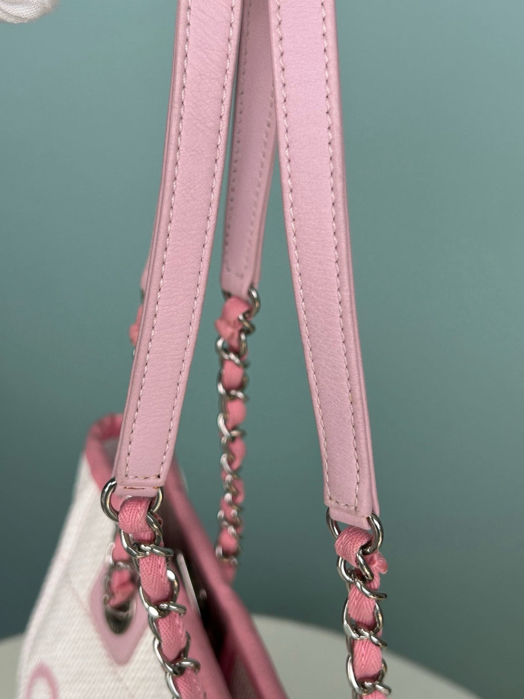 Chanel Beach Bag Chain Shoulder Bag White Pink Silver Hardware Women Classic