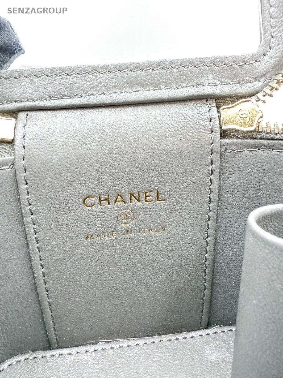 Chanel Vanity Case Lambskin Mini Top Handle Shoulder Crossbody Gray Gold Women