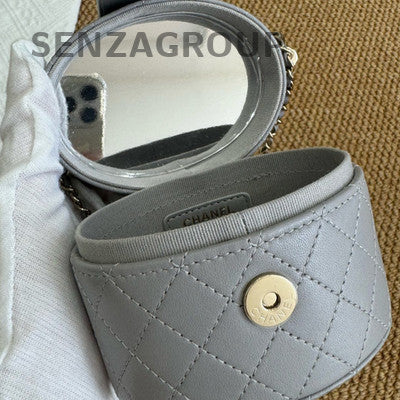 Chanel Quilted Grey Silver Hardware Chain Shoulder Crossbody Bag Women Fashion