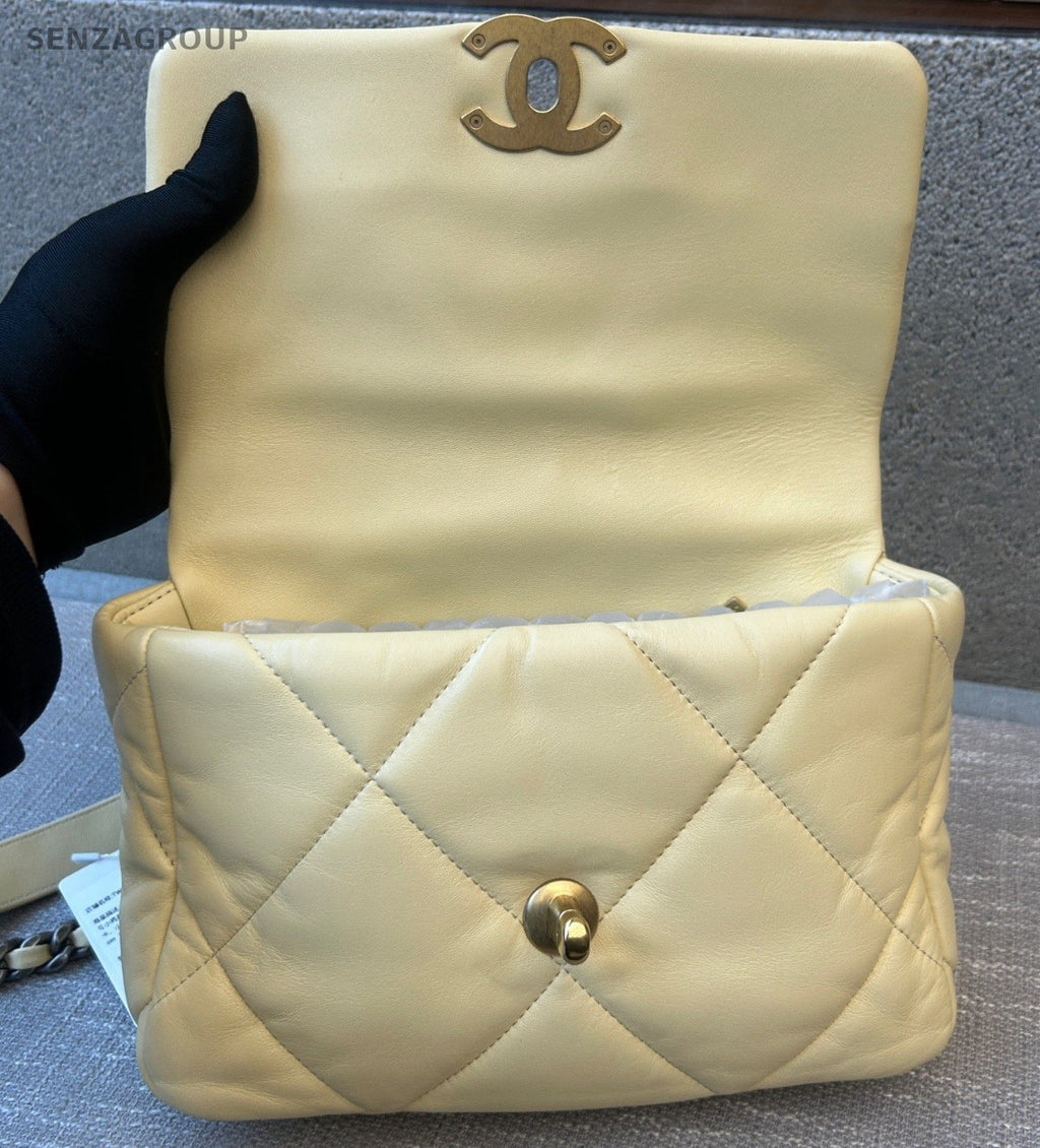 Chanel 19Bag PM Chain Shoulder Bag Crossbody Yellow Gold Women Classic Diamond
