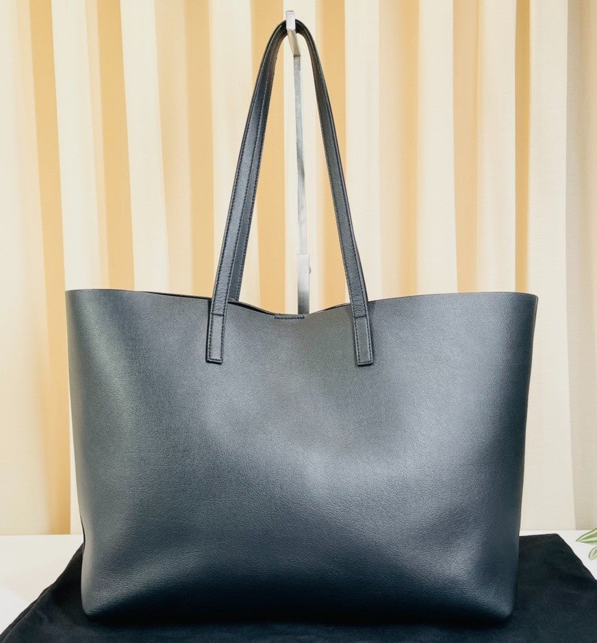 YSL Saint Laurent East/West Calfskin Leather Tote Shoulder Bag With Pouch Black