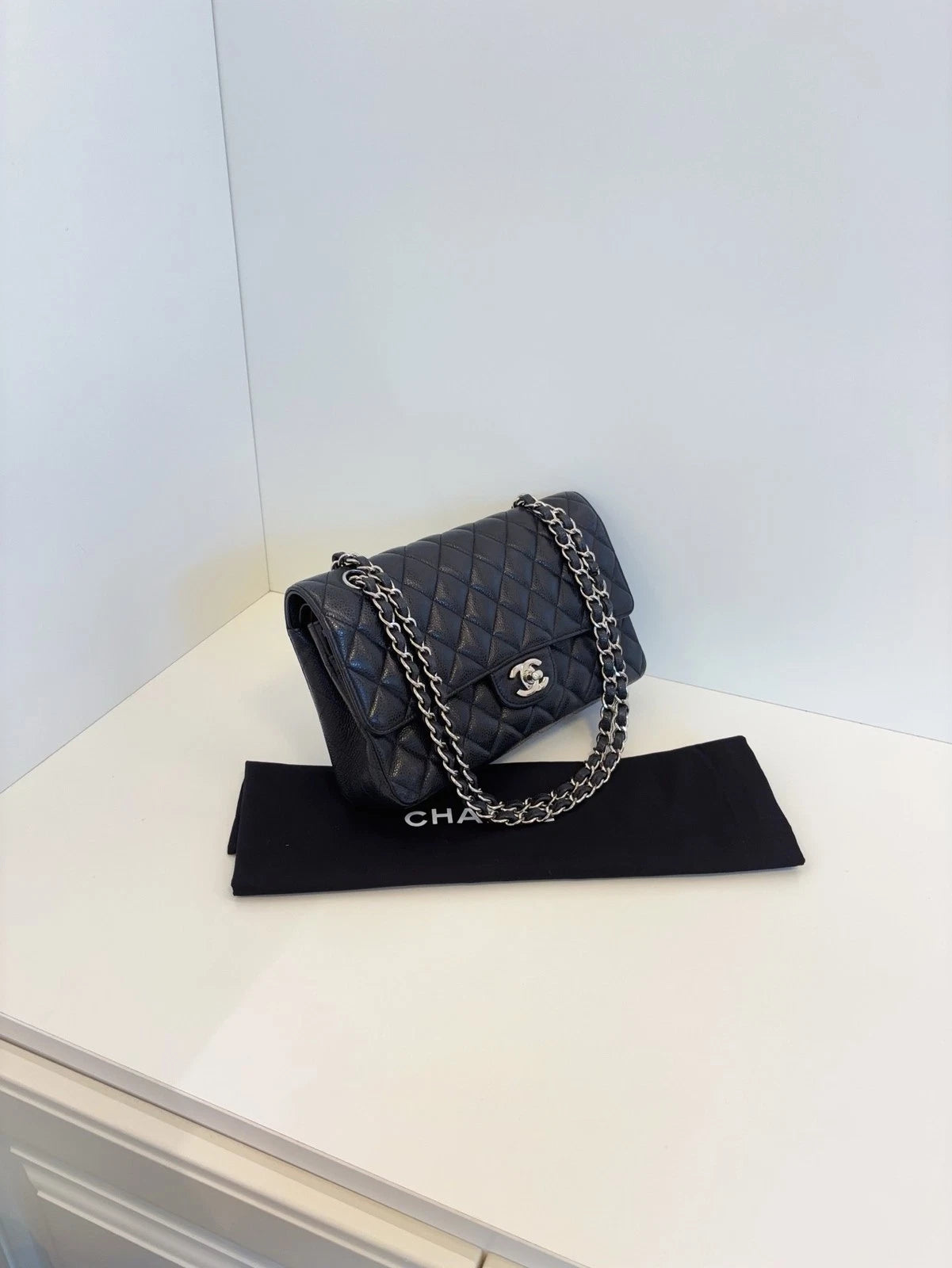 Chanel Classic Flap Medium Shoulder Bag Women's Handbag Black Caviar