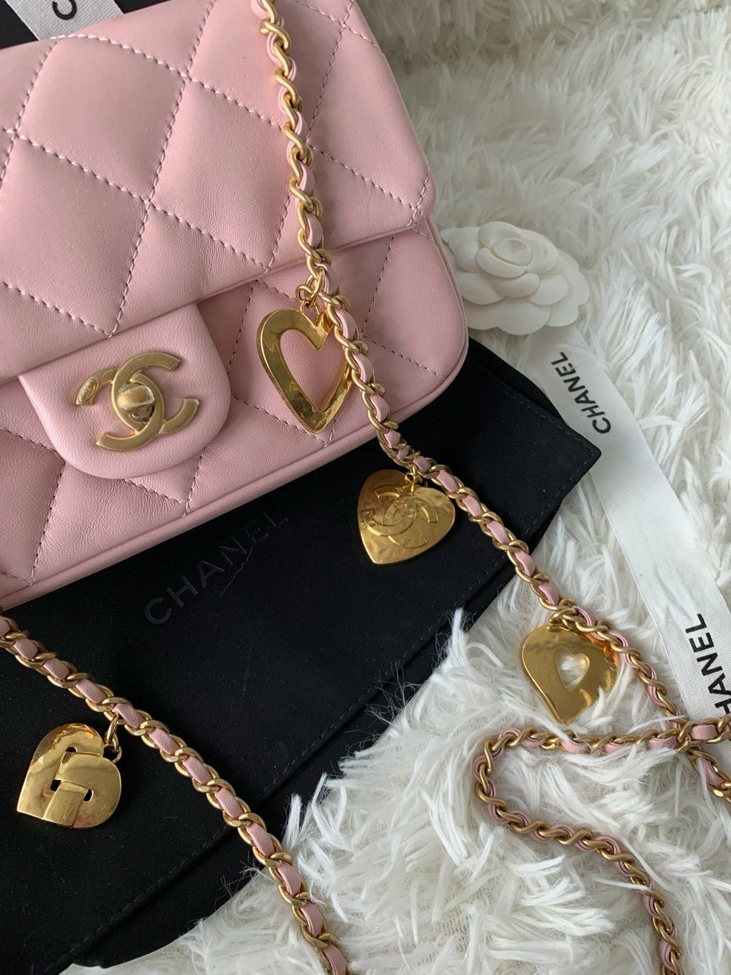 CHANEL CF Mini Pink Lambskin Shoulder Bag Love Pendant For Women