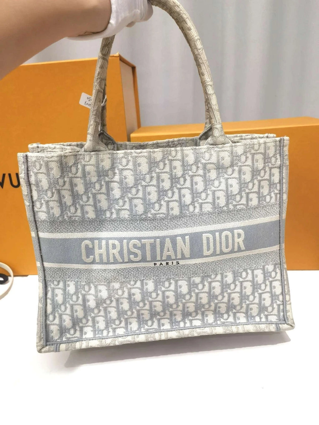 Dior Canvas Book Tote Gray Top Handle Bag For Women
